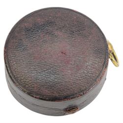 Late Victorian J.H. Steward Ltd compensated aneroid barometer, brass cased with silvered dial and altimeter scale to outer edge, contained within a tooled leather case, D4.5cm