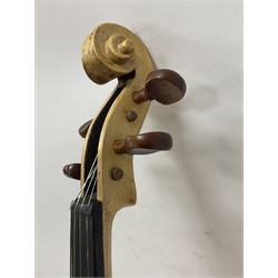 Copy of a full size Stradivarius violin with an ebonised fingerboard and tailpiece, hardwood tuning pegs and chin rest length 60cm