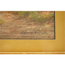 Albert Dunnington (British 1860-1928): Countryside Views and Angler by a Bridge, four watercolours signed and three dated 1915-23, three in matching frames max 25cm x 35cm (4)