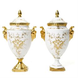Two Coalport Romeo and Juliet vases, painted by Mary Dennis, blue printed marks to base, H24cm (2)