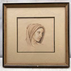 Hedwig Brecher Eibuschitz (Austrian 1880-1959): Portrait of a Man, oil on board unsigned, titled verso 42cm x 30cm; Continental School (20th Century): Portrait of Lady with Headscarf, pencil sketch signed with monogram 18cm x 19cm (2)