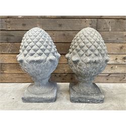 Pair of cast stone Pineapple wall top or gatepost pier finials