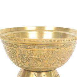 Chinese brass bowl, decorated to the outside with dragons,  upon a circular base, cast seal mark to base, D26cm