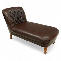 Contemporary buttoned brown leather day bed, upholstered in deep brown leather with tufted...