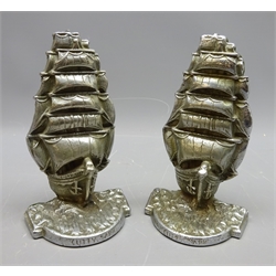  Pair of chromed metal 1940's Book Ends cast as the bow of the Cutty Sark, H17cm (2)  