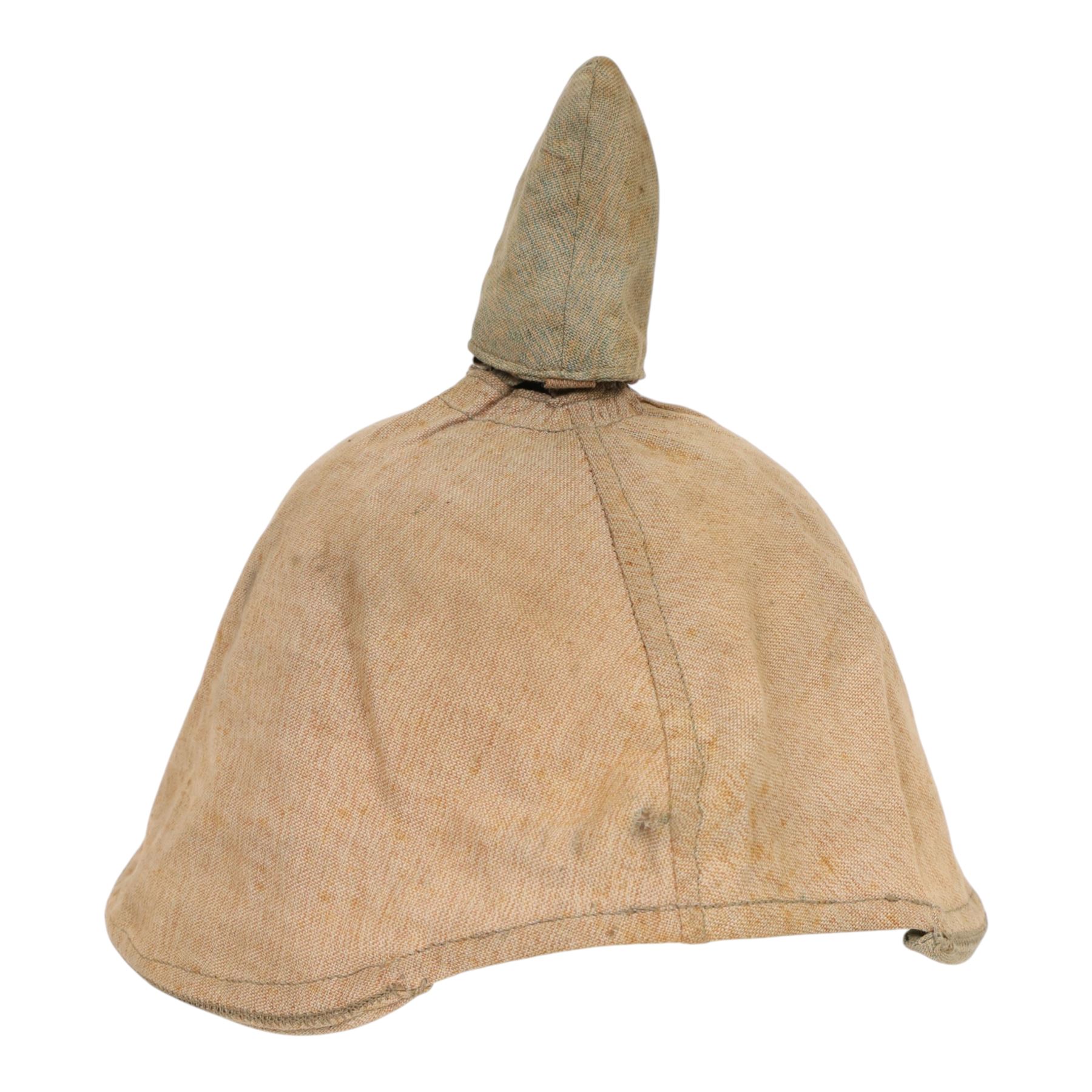 WWI canvas Pickelhaube Überzug (helmet cover), with ventilated finial cover, stamped D.H.P inside 