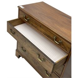 20th century Georgian design mahogany chest, moulded rectangular top over four long graduating cock-beaded drawers, on bracket feet