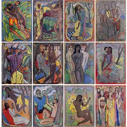 Edward Harris Wolfe (South African 1897-1982): 'Song of Songs', set of twelve limited edition lithographs on silvered paper each signed and numbered 228/250 in pencil, 36cm x 26cm, in matching frames (12)