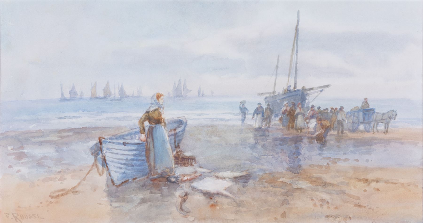Frank Rousse (British fl.1897-1917): On the Shore, watercolour signed 22cm x 41cm 
