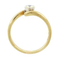 9ct gold diamond ring, single round brilliant cut diamond of approx 0.25 carat, in a crossover setting, hallmarked