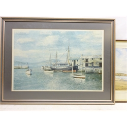  'Low Water Scarborough Harbour' and 'Filey', two 20th century watercolours signed by Cliff Oldfield and Boats in a Harbour, colour print signed in pencil by Richard Eurich (British 1903-1992) max 44cm x 65cm (3)  
