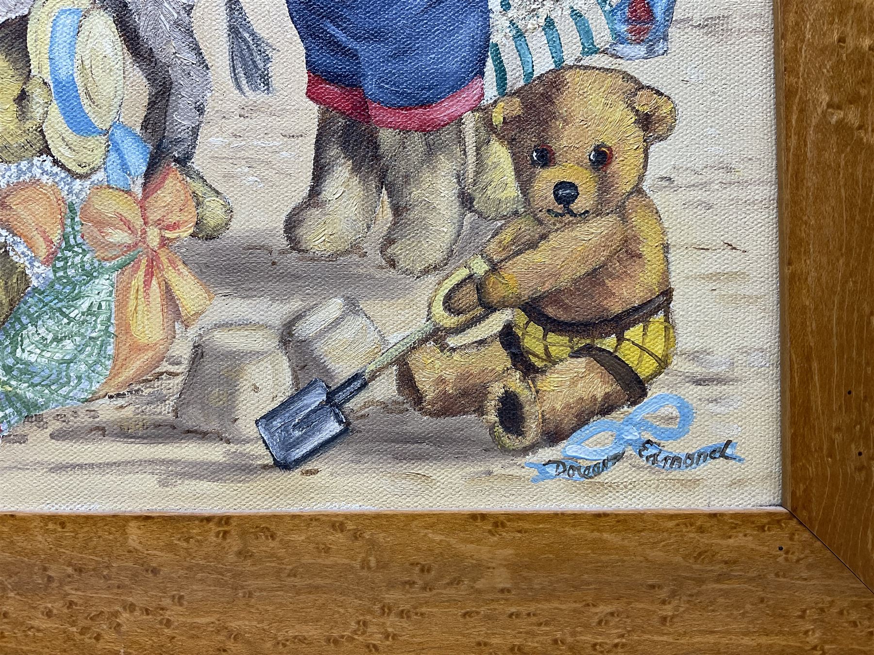 Doreen Edmond (British 20th century): Teddy Bears at the Seaside, oil on canvas signed 30cm x 40cm 