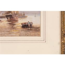 Robert Malcolm Lloyd (British 1859-1907): Harbour at Low Tide, watercolour signed and indistinctly titled, 16cm x 13cm 