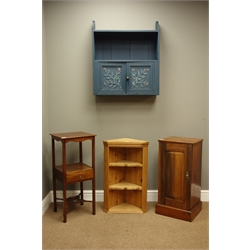  Edwardian walnut bedside cabinet (W35cm, H72cm, D32cm), two tier mahogany washstand with drawer, pine corner cabinet and a painted wall hanging cupboard  