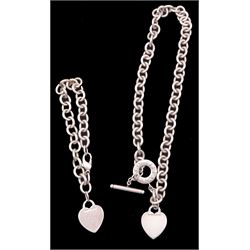  Tiffany & Co silver heart and T bar clasp necklace and matching bracelet