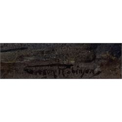 Gregory Robinson (British 1907-1934): 'The Sinking of the Chistopher', watercolour signed, inscription verso 'Presented to Frank Whiteley Mayor of Mafeking' 35cm x 24cm
Provenance: Frank Whiteley born in 1856 was formerly in the ivory and ostrich feather trade, and a member of the firm of Whiteley, Walker, and Company, of Mafeking, Bulawayo, Palapye, etc. Some years President of Mafeking Chamber of Commerce. Mayor of Mafeking during siege, 1899- 1900 (despatches, Companion of St. Michael and St. George).