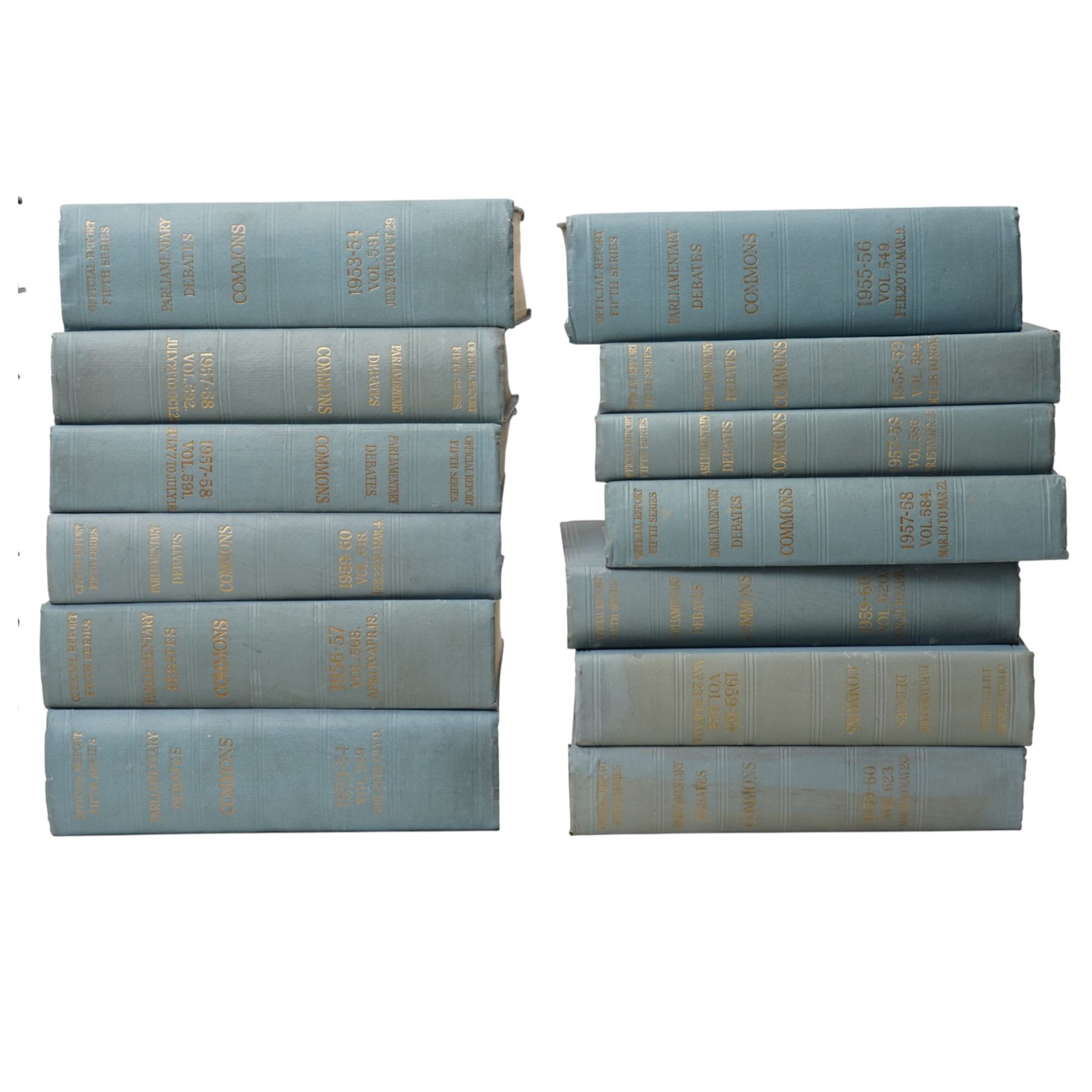 Hansard - House of Commons Parliamentary Debates covering the period 1952-1960, thirty nine volumes in original blue boards 
Provenance: property of a Nobleman