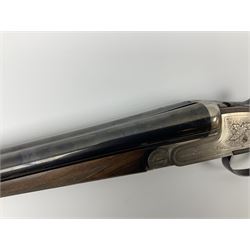 Spanish Denton & Kennell 12-bore side-by-side double barrel sidelock ejector sporting gun with two sets of barrels 70.5cm and 63.5cm, walnut stock with chequered grip and fore-end and thumb safety, serial no.143942, L114cm with longest barrels SHOTGUN CERTIFICATE REQUIRED