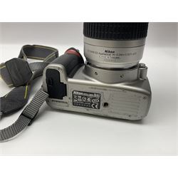 Six Nikon camera bodies, to include D200 serial no 8040397, D40 'Tamron AF 18-200mm 1:3.5-6.3 (IF) MACRO' lens, D40 serial no. 2053935 with 'AF-S Nikkor ED 18-55mm 1:3.5-5.6G' lens, D80 8005606 etc