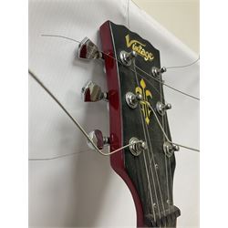 Vintage VS6M Reissued Series six string electric guitar, with solid body in cherry red finish, in carrying case, guitar L103cm