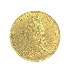 Queen Victoria 1890 gold full sovereign coin, housed in a modern case