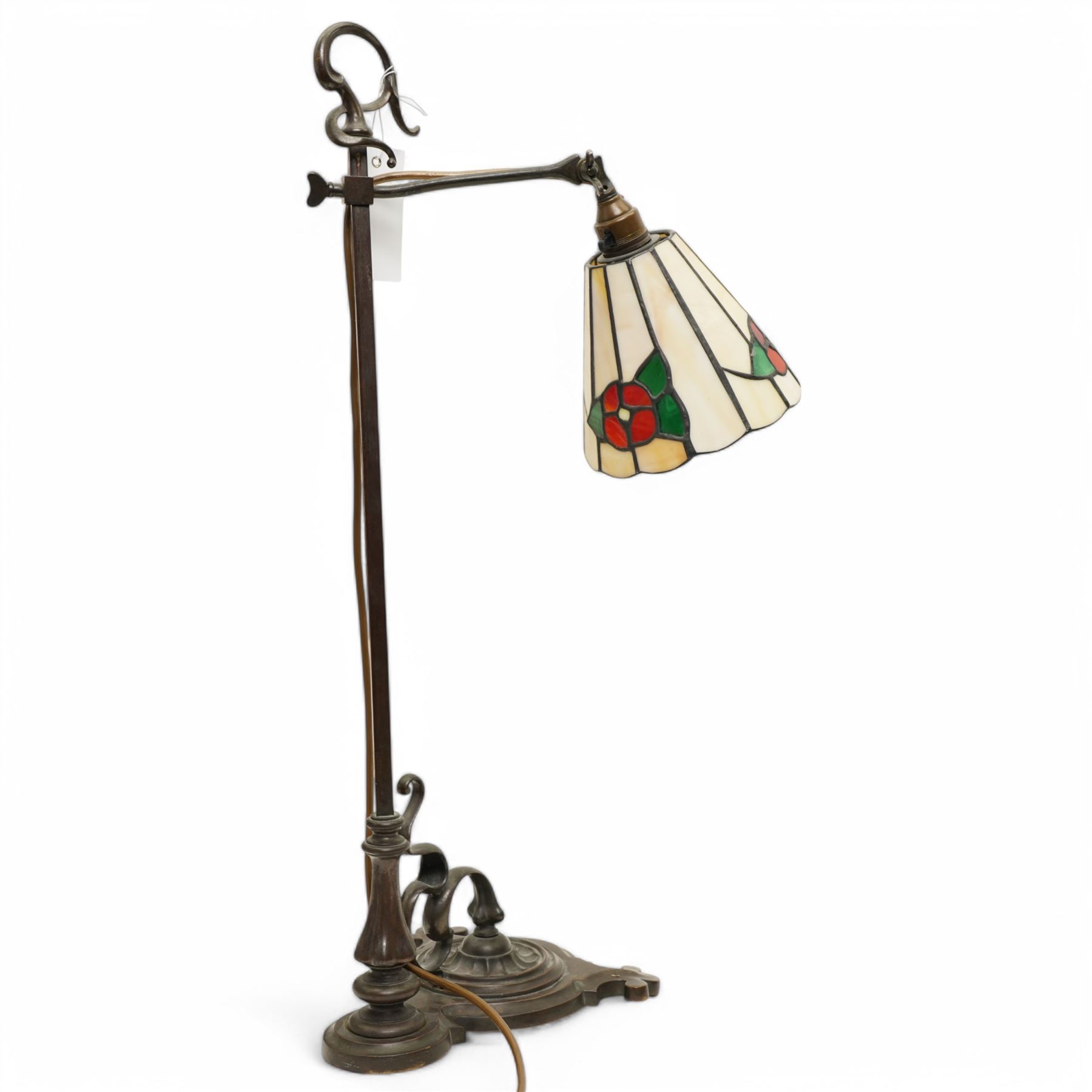 Mahogany oval swing mirror, and a tiffany style table lamp, mirror H60cm 