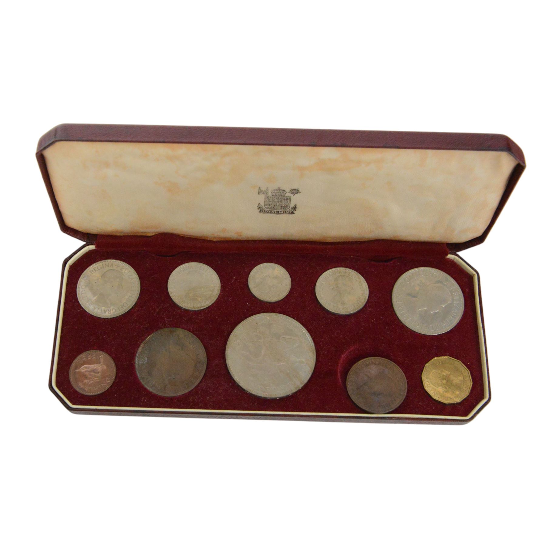 Two Queen Elizabeth II 1953 proof ten coin sets, crown to farthing, in original cases, and some further commemorative crowns