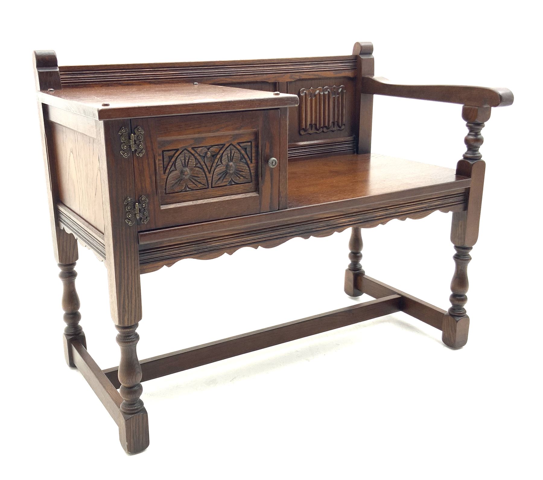 Old Charm medium oak telephone table linen fold panelled back