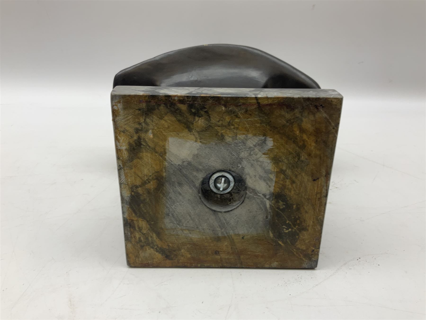 Bronze bust modelled as Napoleon, head and shoulders, wearing his hat and with open collar, on a tapering square section base, marked to the reverse 'Lecomte '82', H36cm