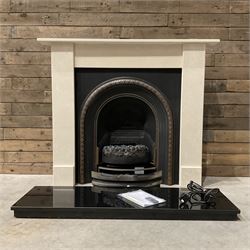 Aurora Dorchester Black Fire suite - granite style surround with cast iron insert, electric fire with remote and black hearth