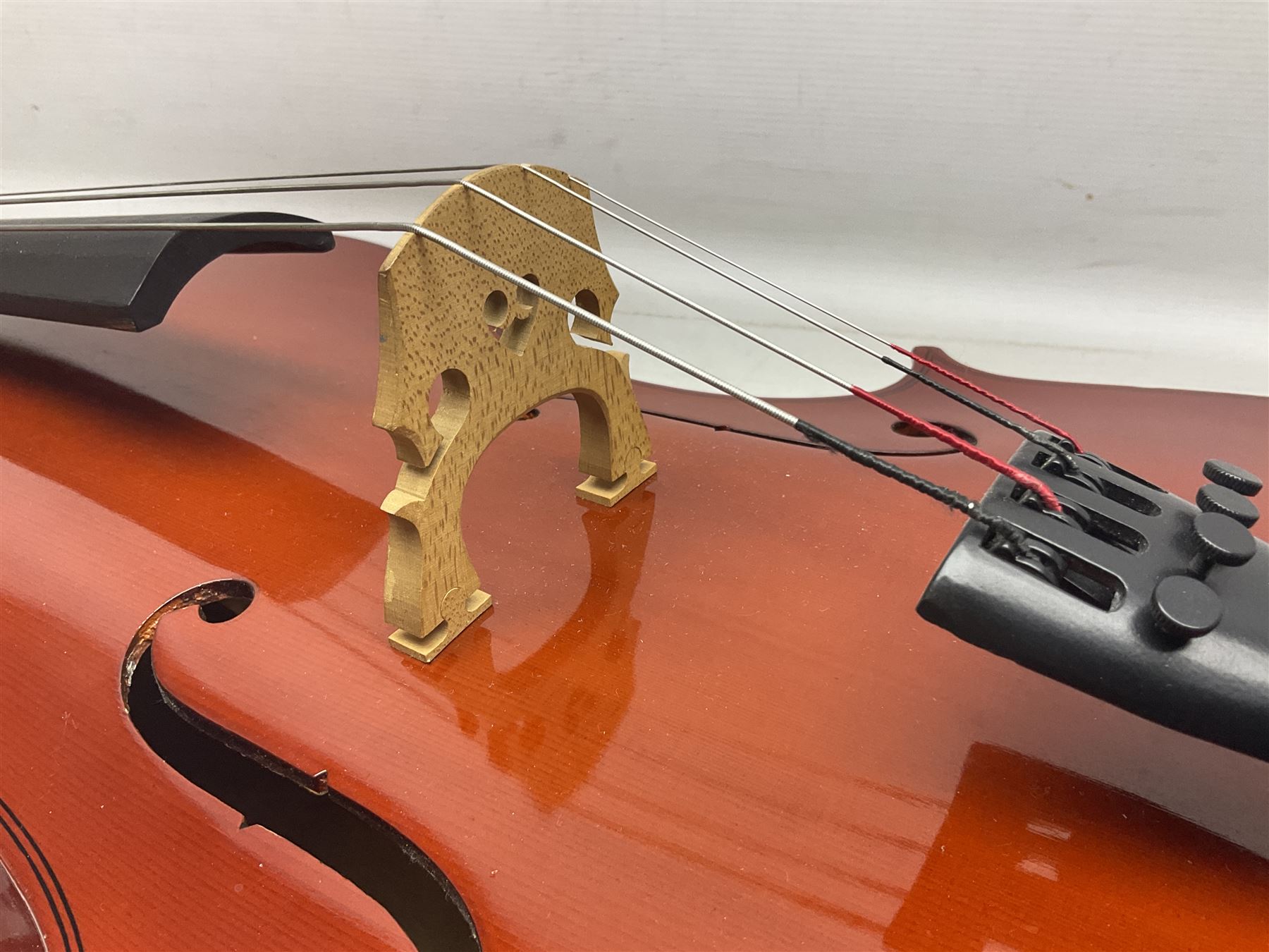 Gear4Music three-quarter sized cello with 70cm one-piece back and spruce top; bears maker's label; L112cm overall; in soft carrying case with Erich Steiner bow