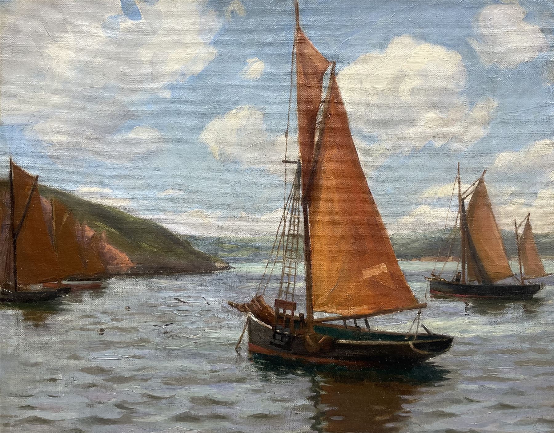 Newlyn School (Early 20th century): Boats in Calm Waters, oil on canvas unsigned 40cm x 50cm