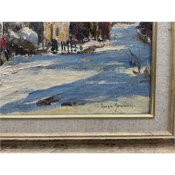 Owen Bowen (Staithes Group 1873-1967): Yorkshire Dales Cottages in the Winter Sunshine, oil on canvas signed 35cm x 30cm