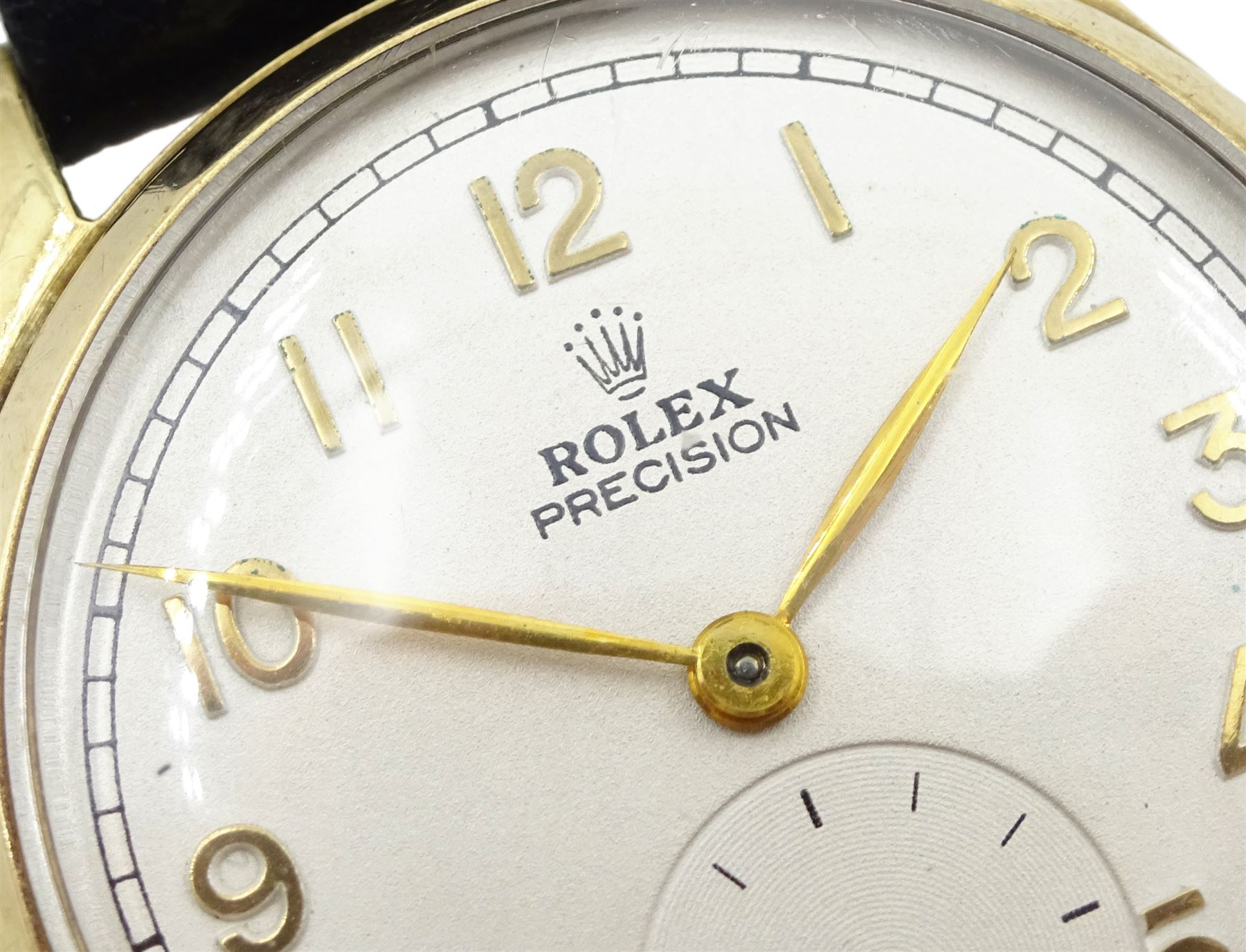 Rolex Precision gentleman's 9ct gold manual wind wristwatch, Ref. 12325, silvered dial with Arabic numerals and subsidiary seconds dial, back case No. 183510, case by Dennison hallmarked Birmingham 1948