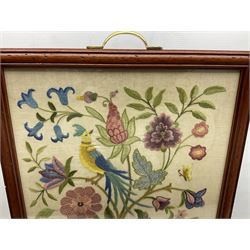 Two 1950s tapestries, the framed example celebrating the 1953 coronation, the second converted into a fire screen depicting a floral display, firescreen H70cm (2)