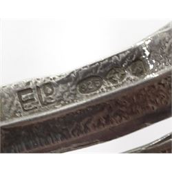 Silver mounted cut glass swan dish, with pierced and embossed hinged wings and a smaller silver swan salt, both by E Ltd,  London import marks 1973/75