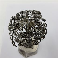 Modern silver and silver-gilt model of a partridge in a pear tree, hallmarked London 1979, maker's mark RFE, H9.5cm