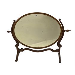 Early 20th century oval mahogany dressing table mirror (W82cm), a similar dressing table mirror, and two small 19th century swing mirrors (4)