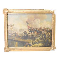 Napoleon 'Passage du Pont d' Aeanle' in gilt frame, H56cm, L72cm 