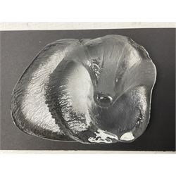 FM Ronneby Sweden large bear paperweight, together two glass penguins, one signed, small Hadeland bear and other glass animals. FM bear H9cm 