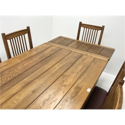 Sherry Furniture - light oak drawer leaf extending dining table (90cm x 134cm (closed) - 212cm,(extended), H76cm), and set six (4+2) dining chairs with leather upholstered seats   