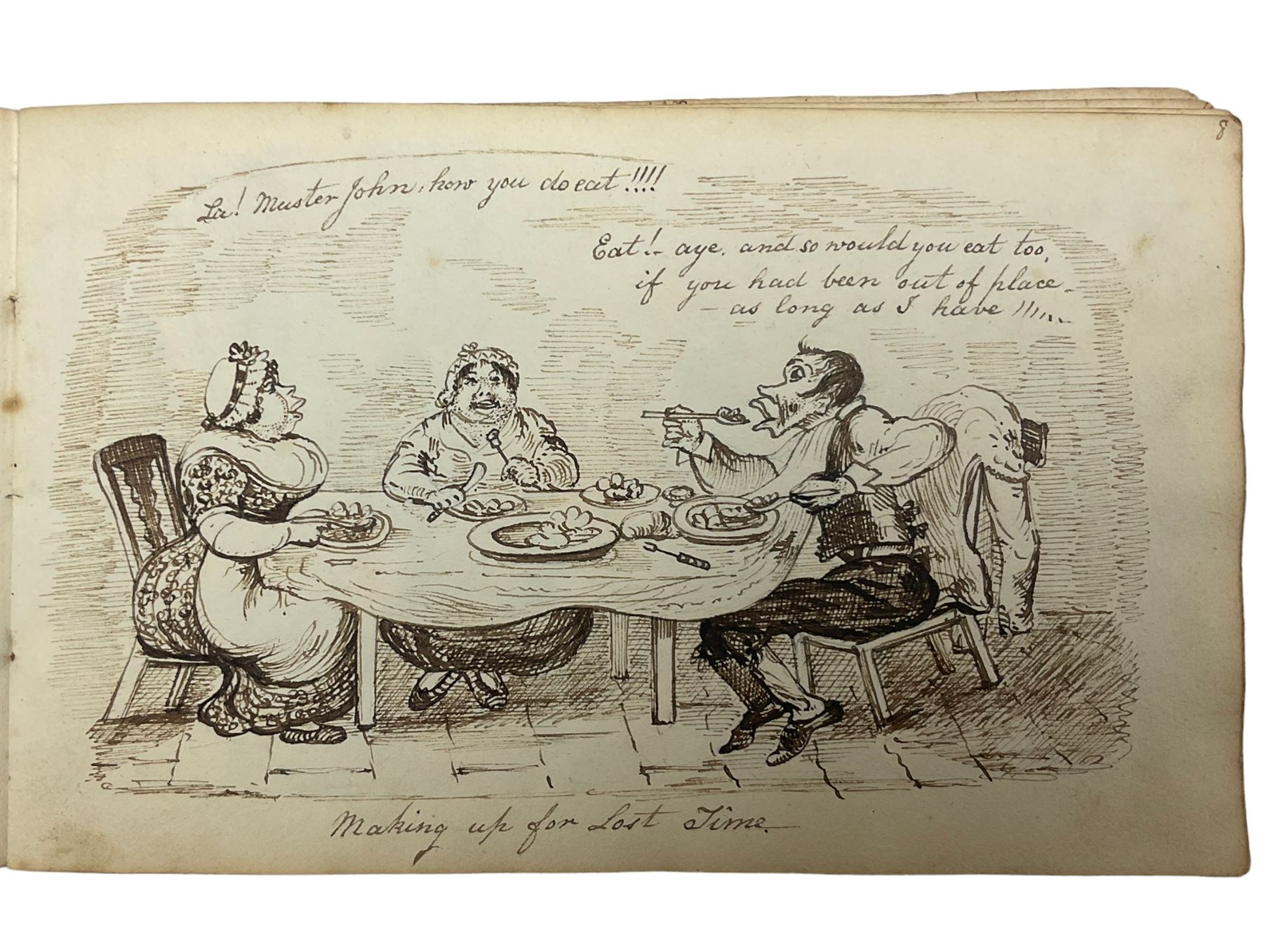 George Cruikshank (British 1792-1878): 'Illustrations of Time', original sketchbook containing eighteen preliminary pen and ink  sketches for the folio pub. 1827, signed in the title page with inscriptions for each sketch 12cm x 19cm
