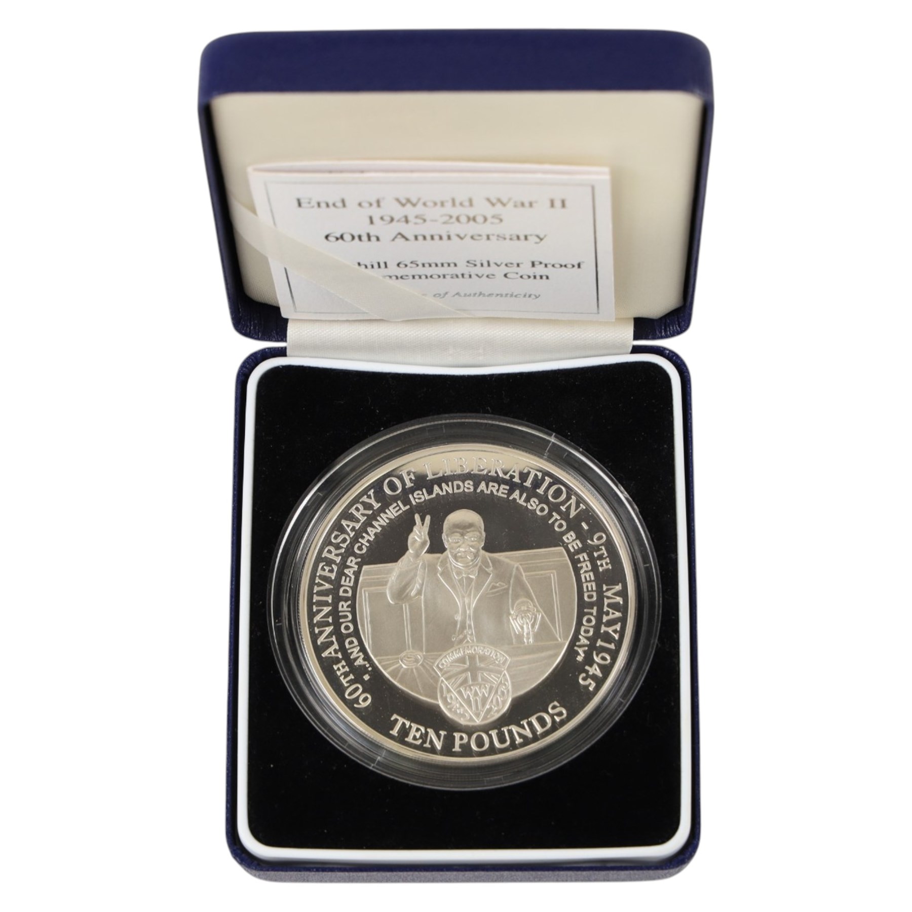 The Royal Mint Alderney 2005 'End of World War II 60th Anniversary' silver proof five ounce ten pound coin, cased with certificate