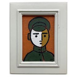 Adam King (British 1964-): Portrait of an Officer, oil on canvas board, signed and dated 2015 verso 17cm x 12cm