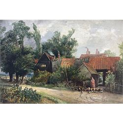 Edward Adveno Brooke (British 1821-1916): Feeding the Chickens, oil on panel signed and dated 1864, 24cm x 34cm