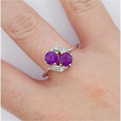 9ct white gold purple garnet and diamond crossover ring, hallmarked