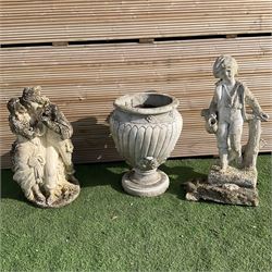 Cast stone urn planter and two cast stone garden figures  - THIS LOT IS TO BE COLLECTED BY APPOINTMENT FROM DUGGLEBY STORAGE, GREAT HILL, EASTFIELD, SCARBOROUGH, YO11 3TX