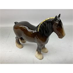 Six Beswick figures of bay horses, including large hunter no.1734, Shire horse no.818, horse with tucked head no.1549, etc (6)