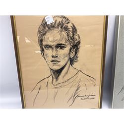 Benjamin Baron (British 20th century): Portrait of a Boy and Woman, two charcoals signed and dated 1982 and 1992, respectively together with Abby (British contemporary): Portrait of a Seated Lady, charcoal signed and dated '07 max 62cm x 44cm (3)