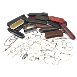  Collection of 19th/ early 20th century spectacles & pince-nez including gold plated and white metal examples with a papier mache case and other cases  